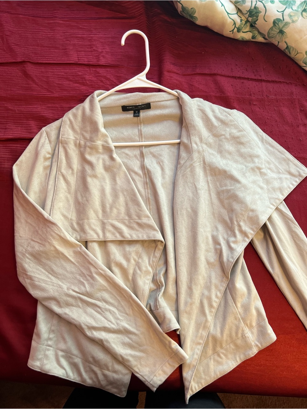Soft Cream faux suede Open-Front Draped Cardigan
